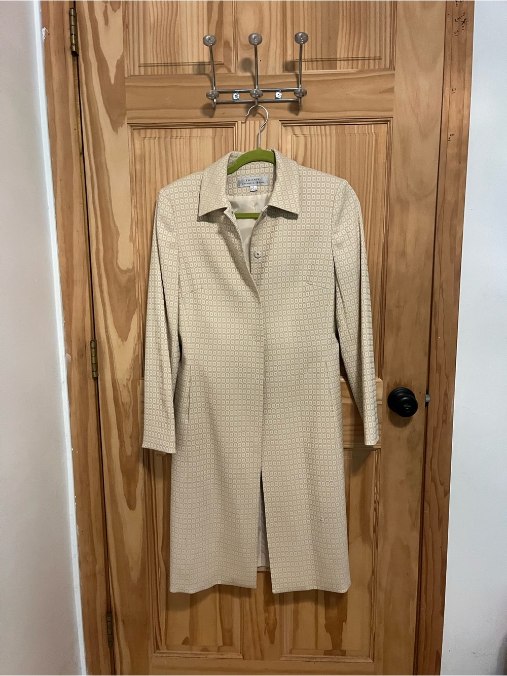 Tahari Cream Textured Long Trench Coat